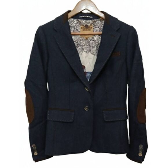 Ted Baker Jackets & Blazers - Ted baker womens US size 4 blazer blue 100% wool brown elbow patchwork
